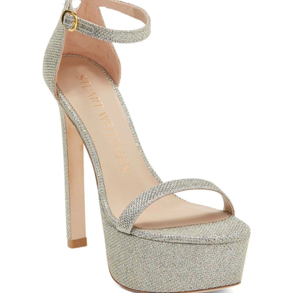Stuart Weitzman Nudist Hollywood Glam Metallic Platform Sandals